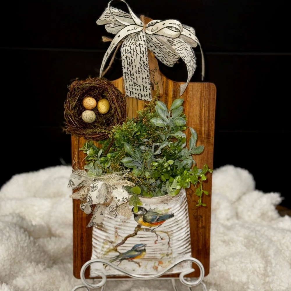 Bird-Themed Wall Pocket Planter with Green Faux Foliage